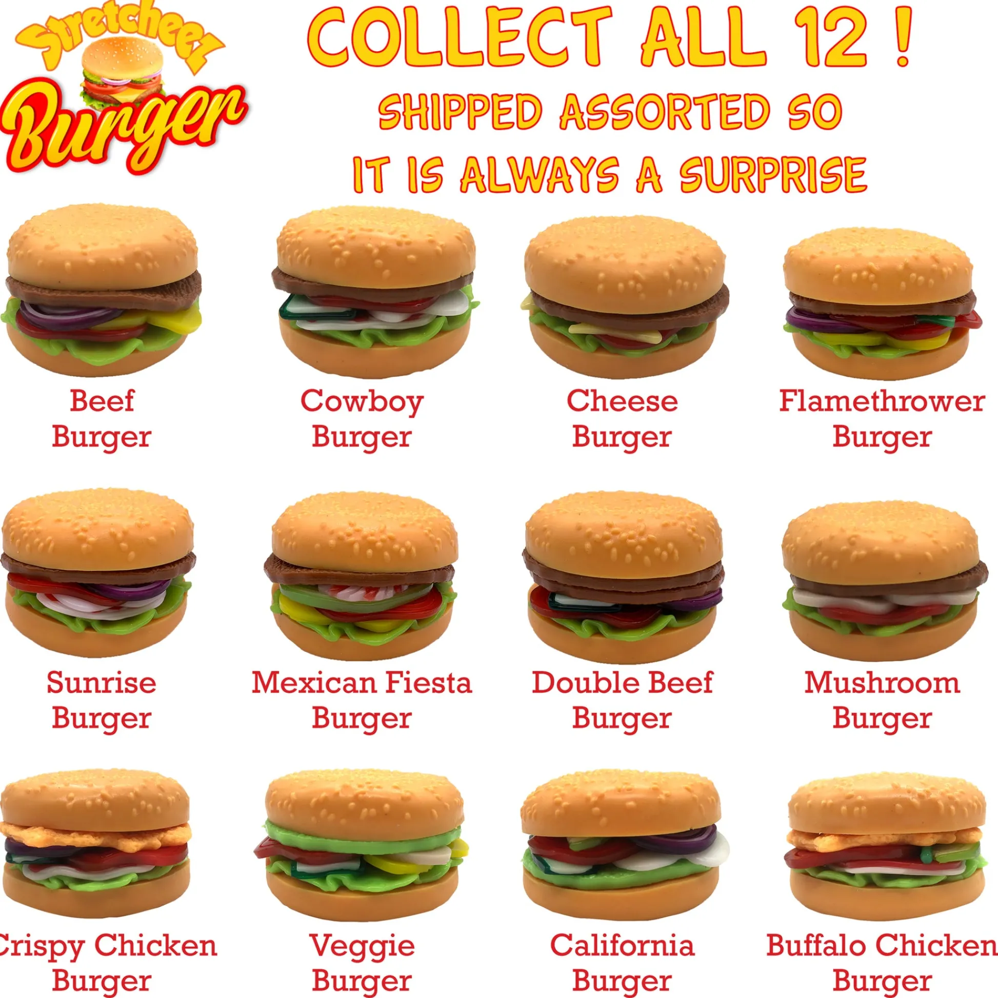 Flat River Group Stretcheez Hamburger 2pk - Stretchy Surprise Toy Food* Kitchens & Play Food|Dress Up