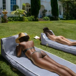 Flat River Group Sunnylife Luxe Lie-On Lounger - Le Weekend Navy - Inflatable Pool Float with Removable Cover* Swimming Pools & Water Toys