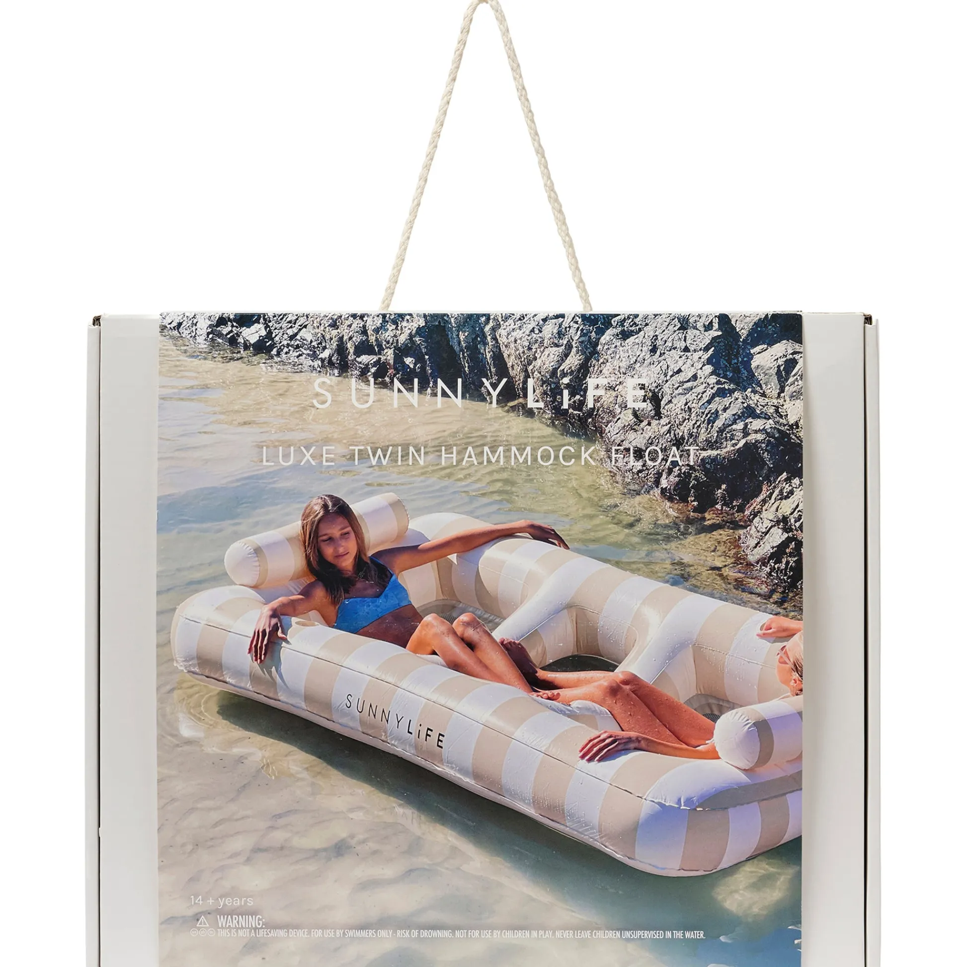 Flat River Group Sunnylife Luxe Twin Hammock Float, Casa Sand Stripe - 2-Person Inflatable Pool Lounger* Swimming Pools & Water Toys