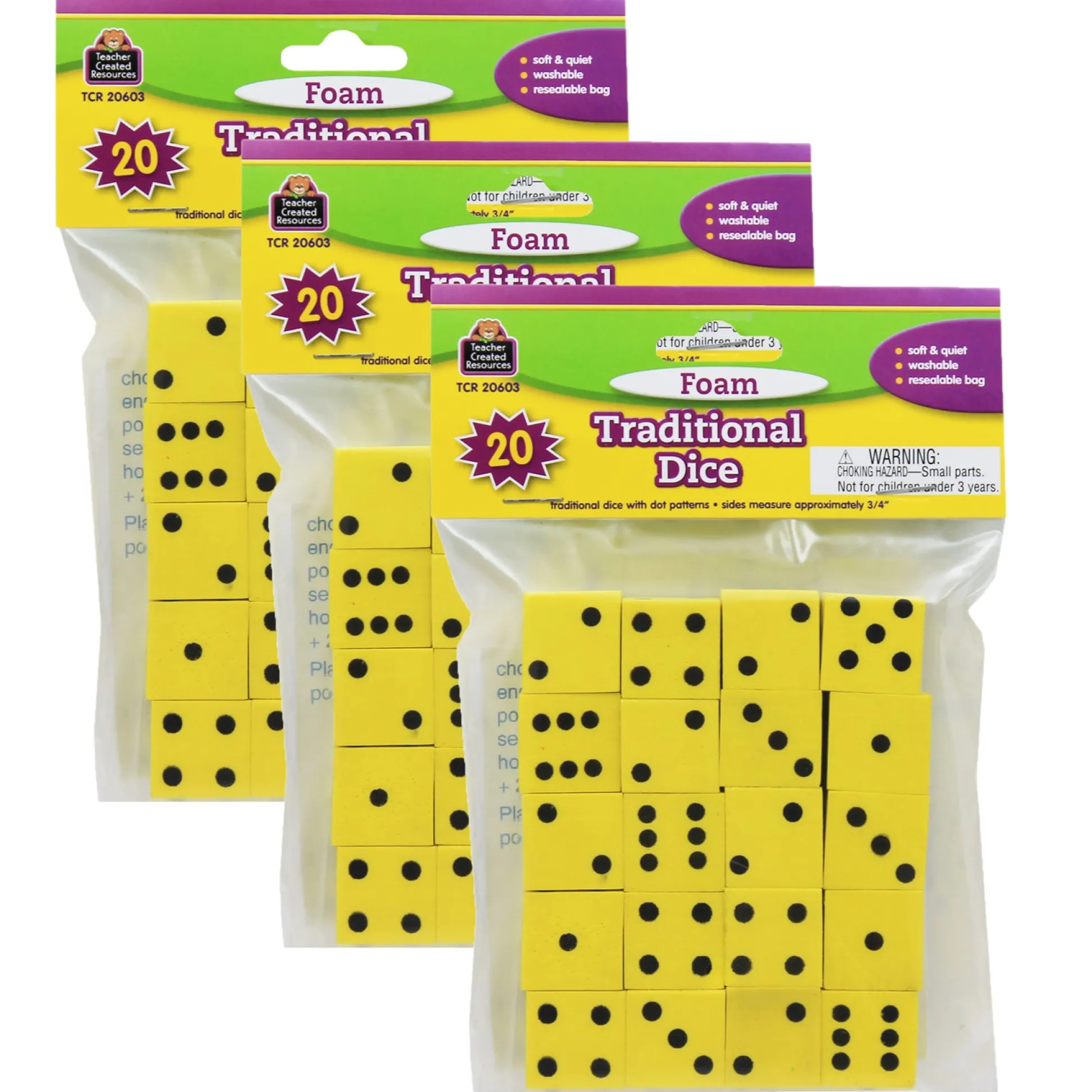 Educators Resource Teacher Created Resources Foam Dice - Yellow - 0.75" - 60 Pack* Dice, Roll & Write Games