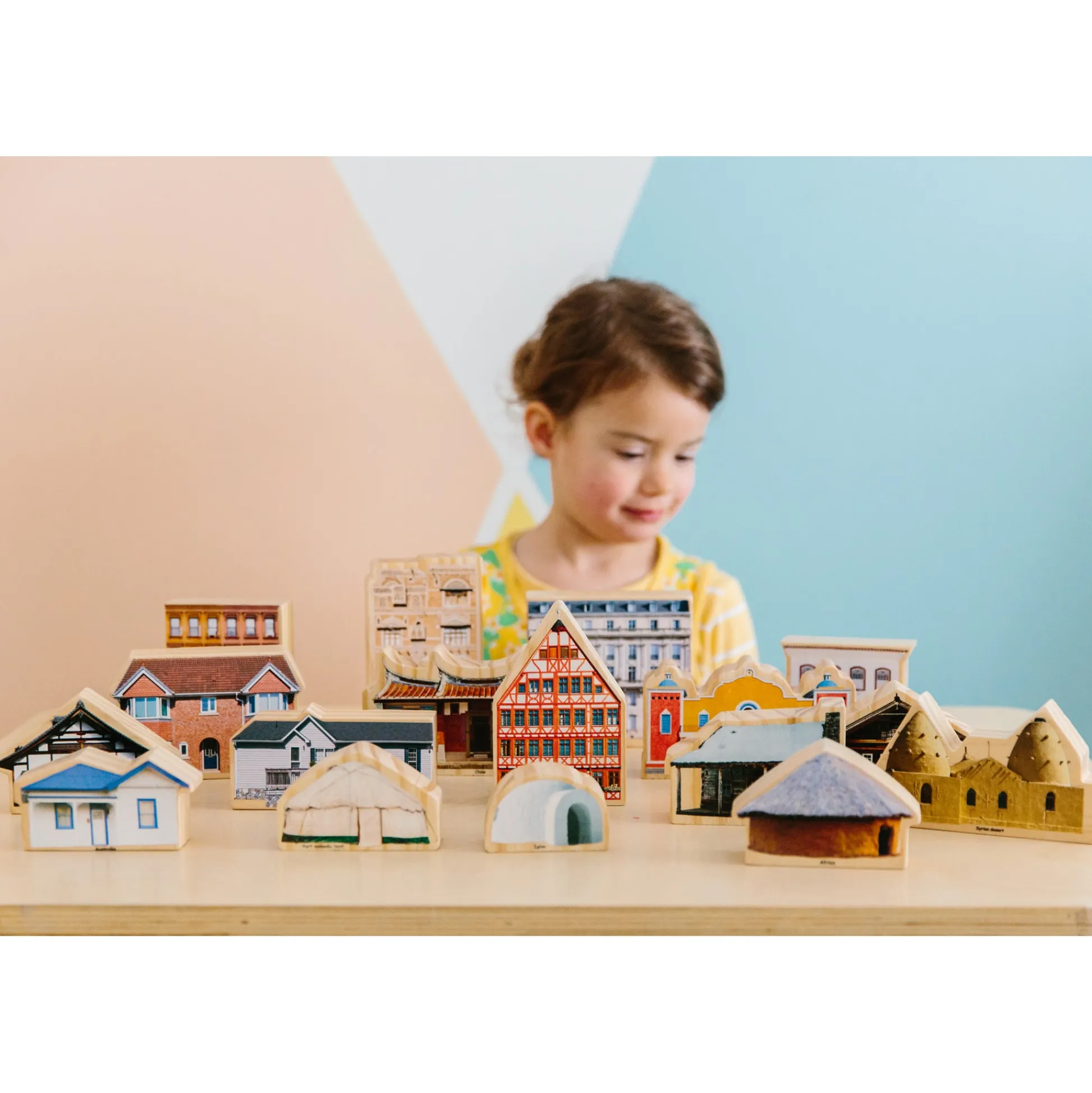 Educators Resource The Freckled Frog Global Homes Adventure Wooden Blocks - Set of 17 - Ages 1+* Wood & Jumbo Blocks|Social & Emotional Skills