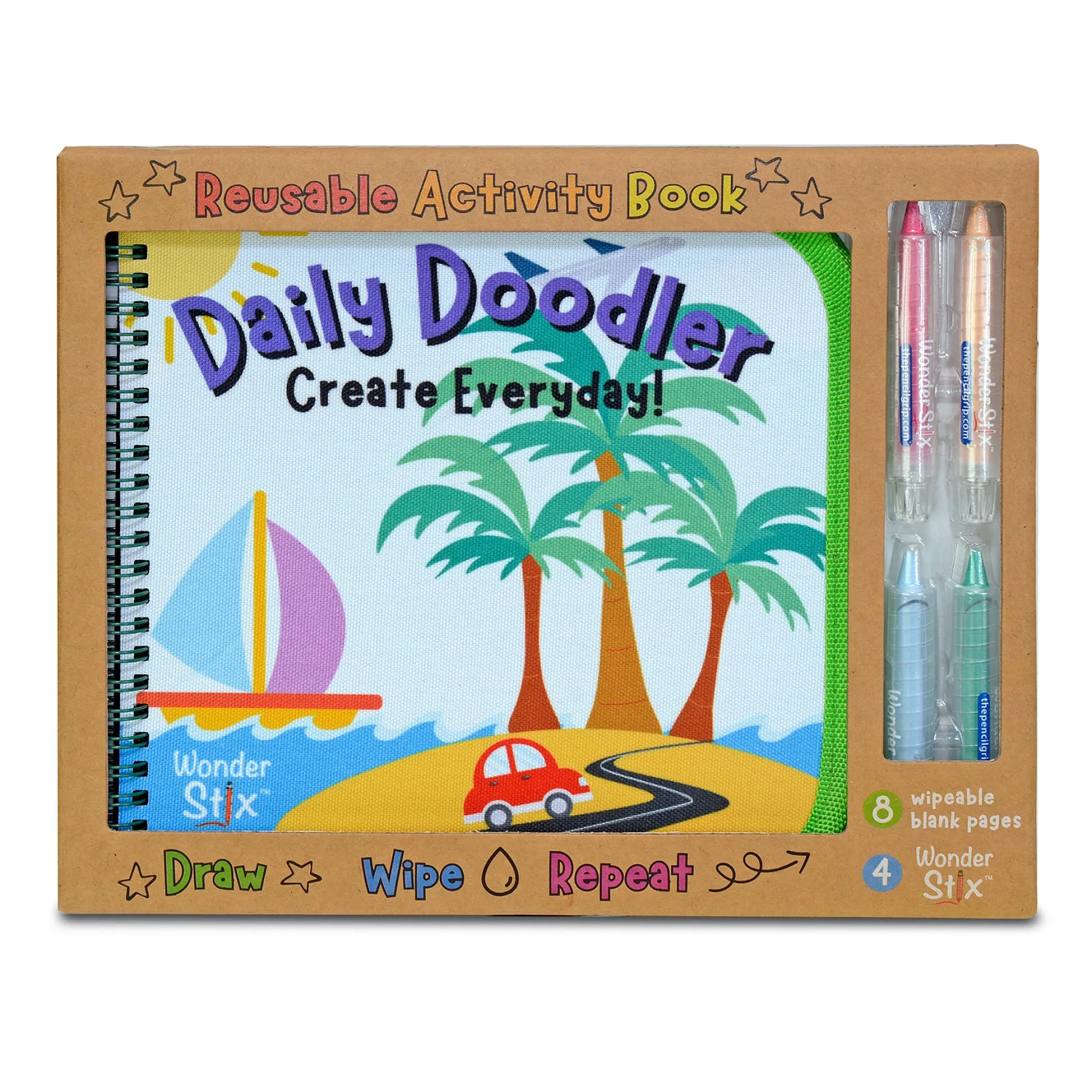 Educators Resource The Pencil Grip Daily Doodler Reusable Activity Book - Travel Cover with 4 Wonder Stix*Kids Kids Books|Drawing, Color & Painting