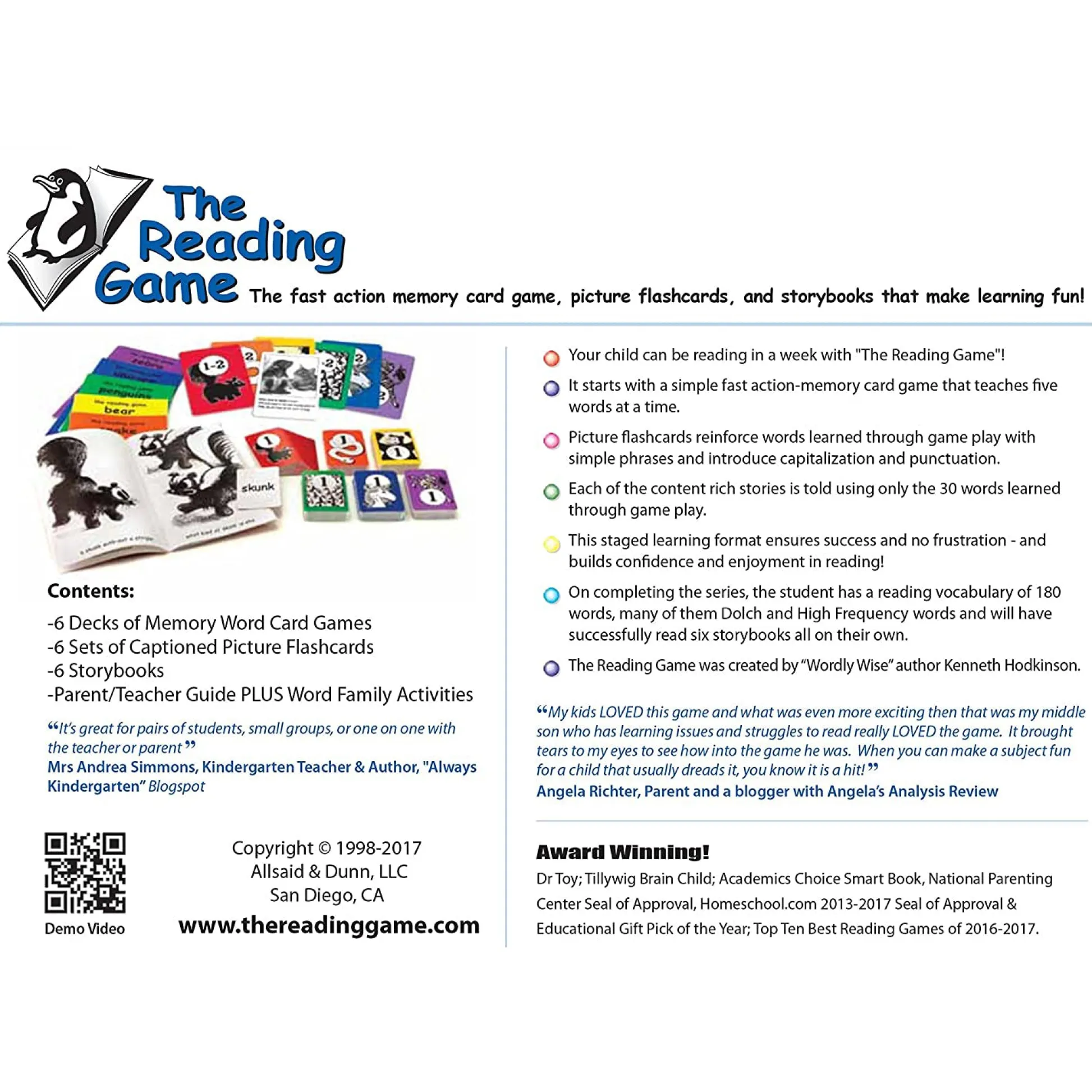 Educators Resource The Reading Game - 2nd Edition - Fast-Action Memory and Storybook Set*Kids Card Games|Kids Books