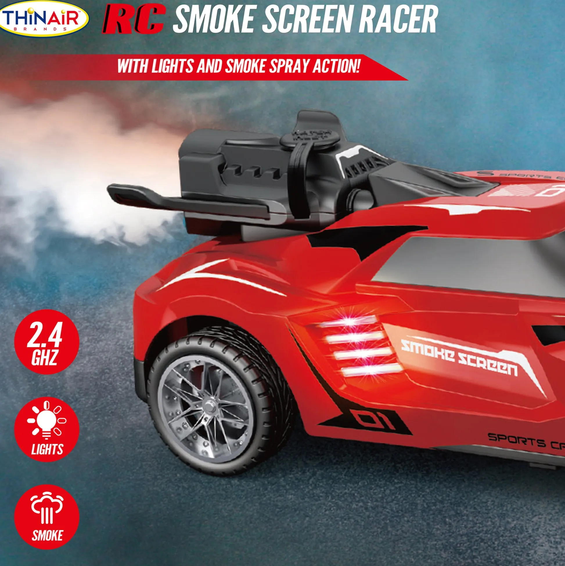 Flat River Group Thin Air Brands Hyper Drive RC Smoke Screen Racer - Red Light-Up Car with Vapor Mist* Rc Cars & Flight