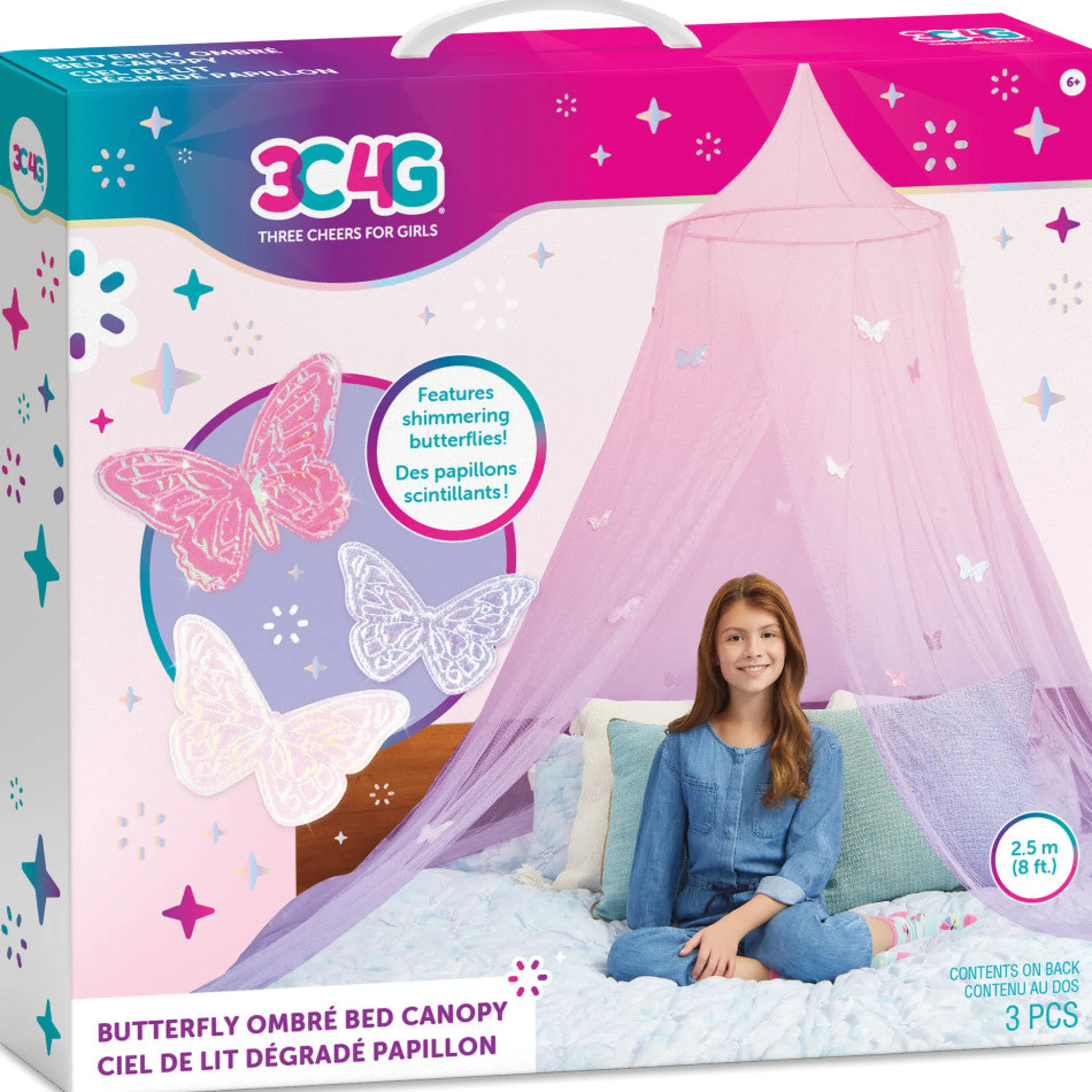 Flat River Group Three Cheers For Girls Butterfly Ombre Bed Canopy - Pink/Purple* Tents, Tunnels & Playhouses|Dress Up