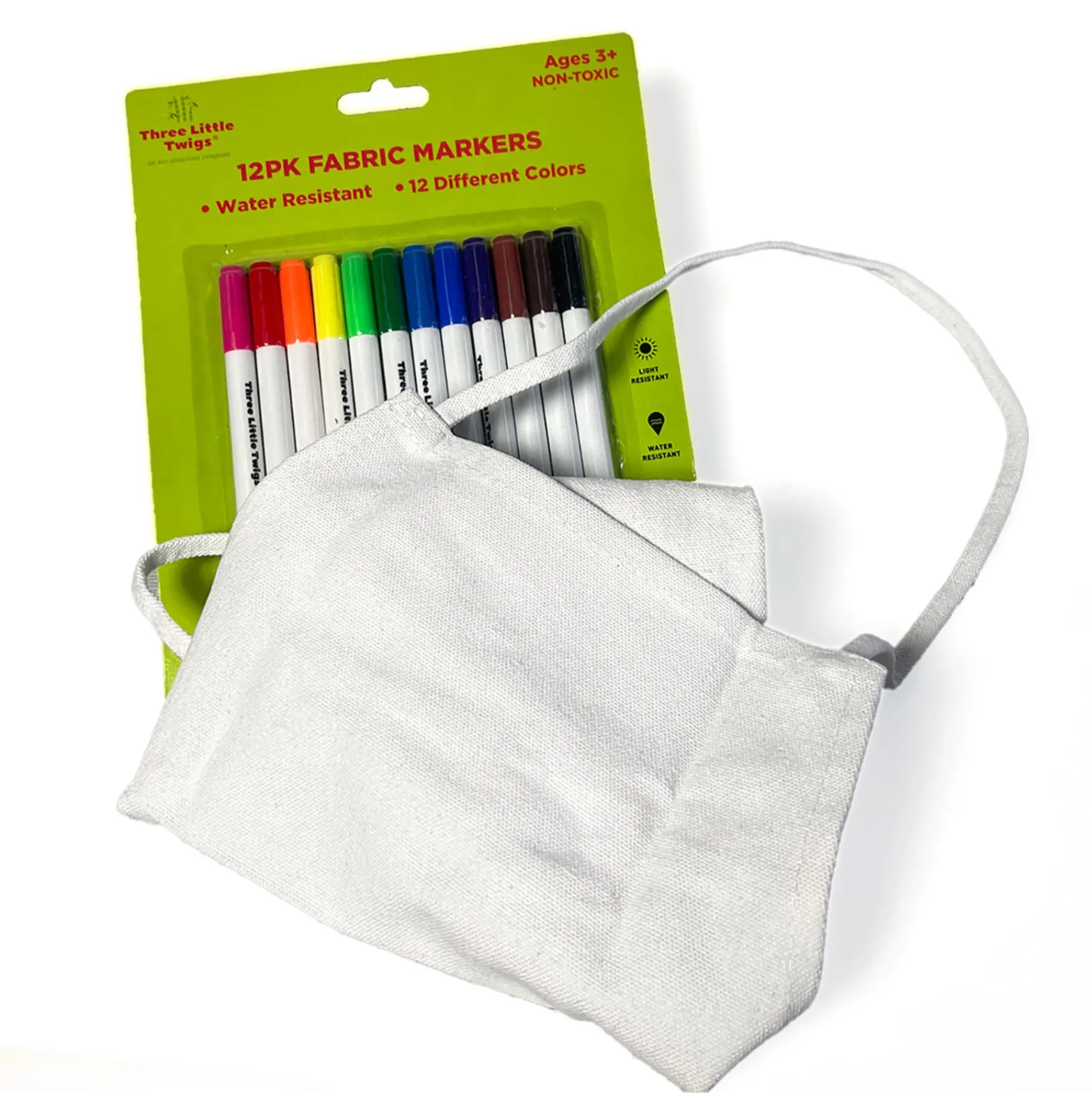 Flat River Group Three Little Twigs DIY Coloring Set: 12 Fabric Markers & Canvas Apron* Drawing, Color & Painting