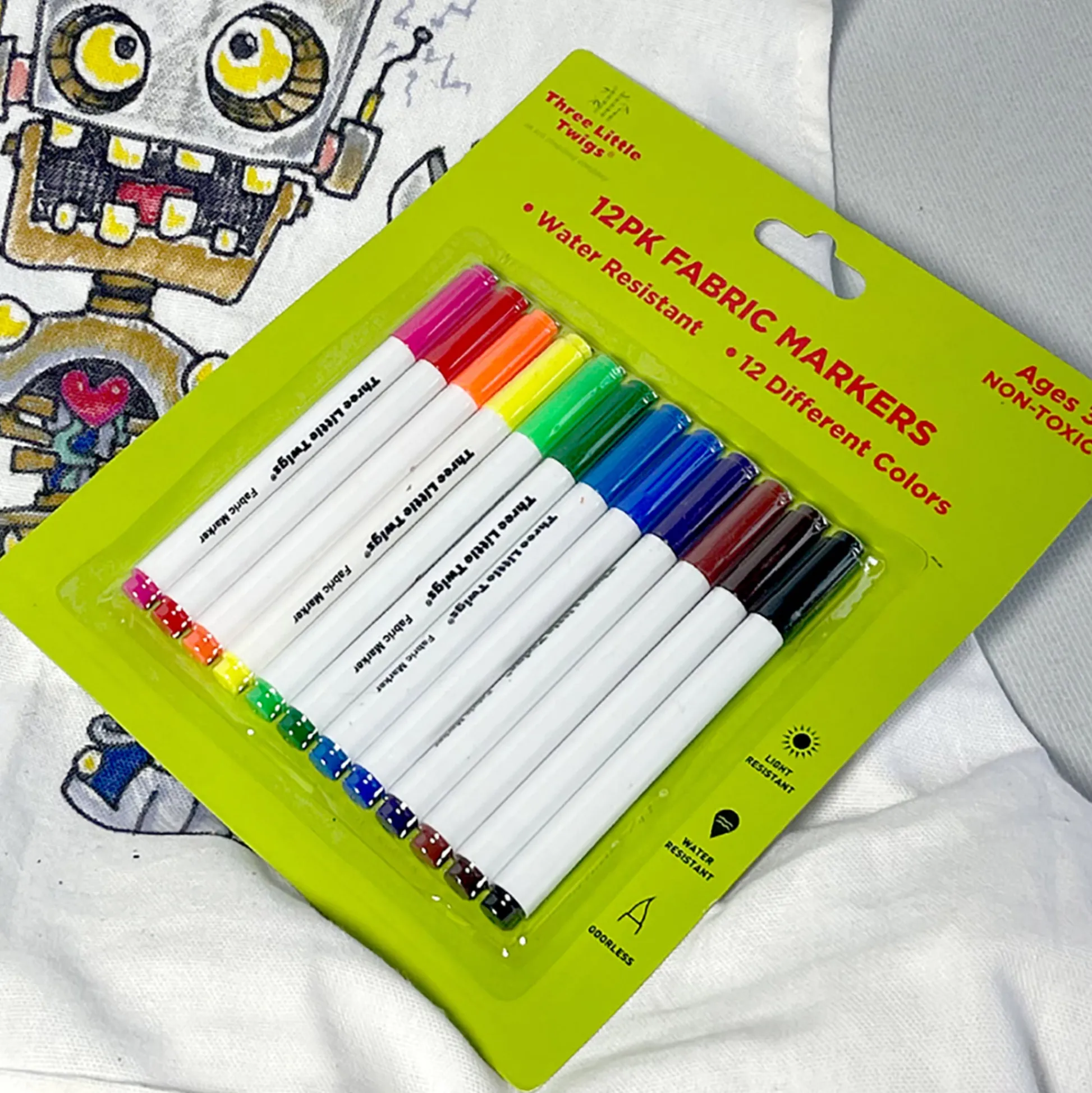 Flat River Group Three Little Twigs DIY Coloring Set: 12 Fabric Markers & Canvas Apron* Drawing, Color & Painting