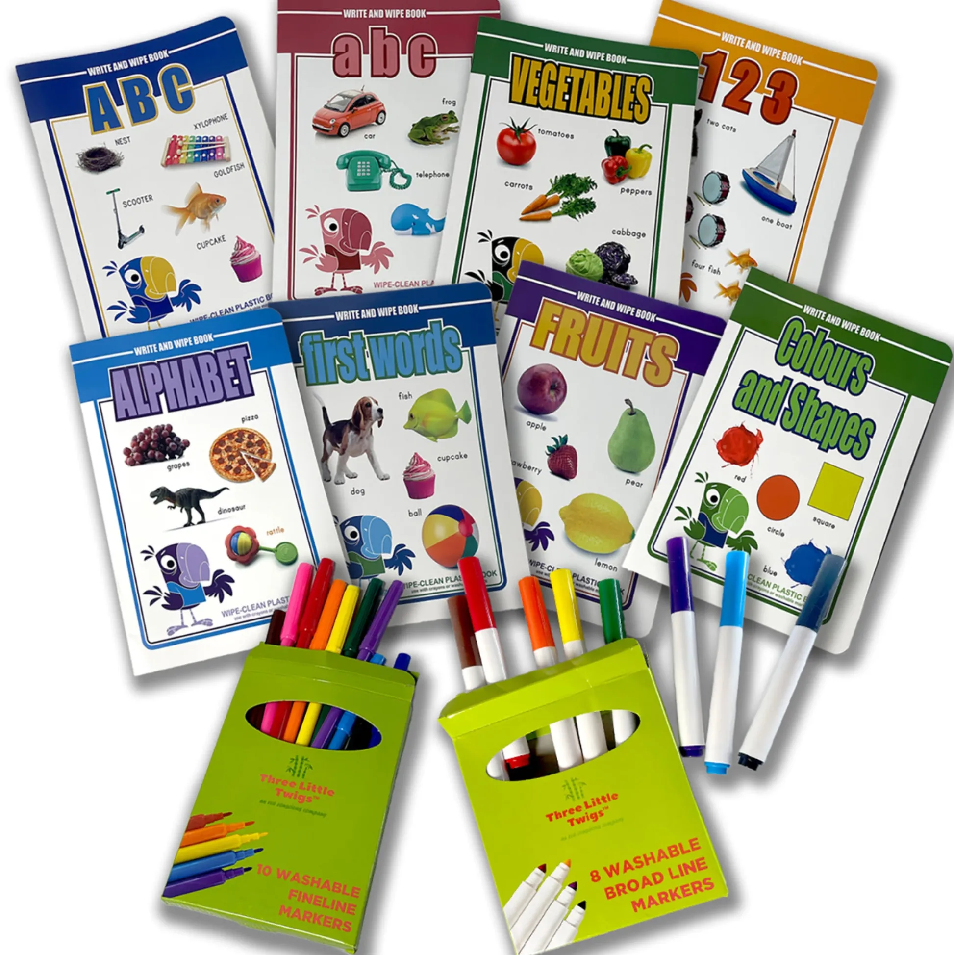 Flat River Group Three Little Twigs Write & Wipe - 8pk Assorted Reusable Educational Books*Kids Kids Books|Drawing, Color & Painting