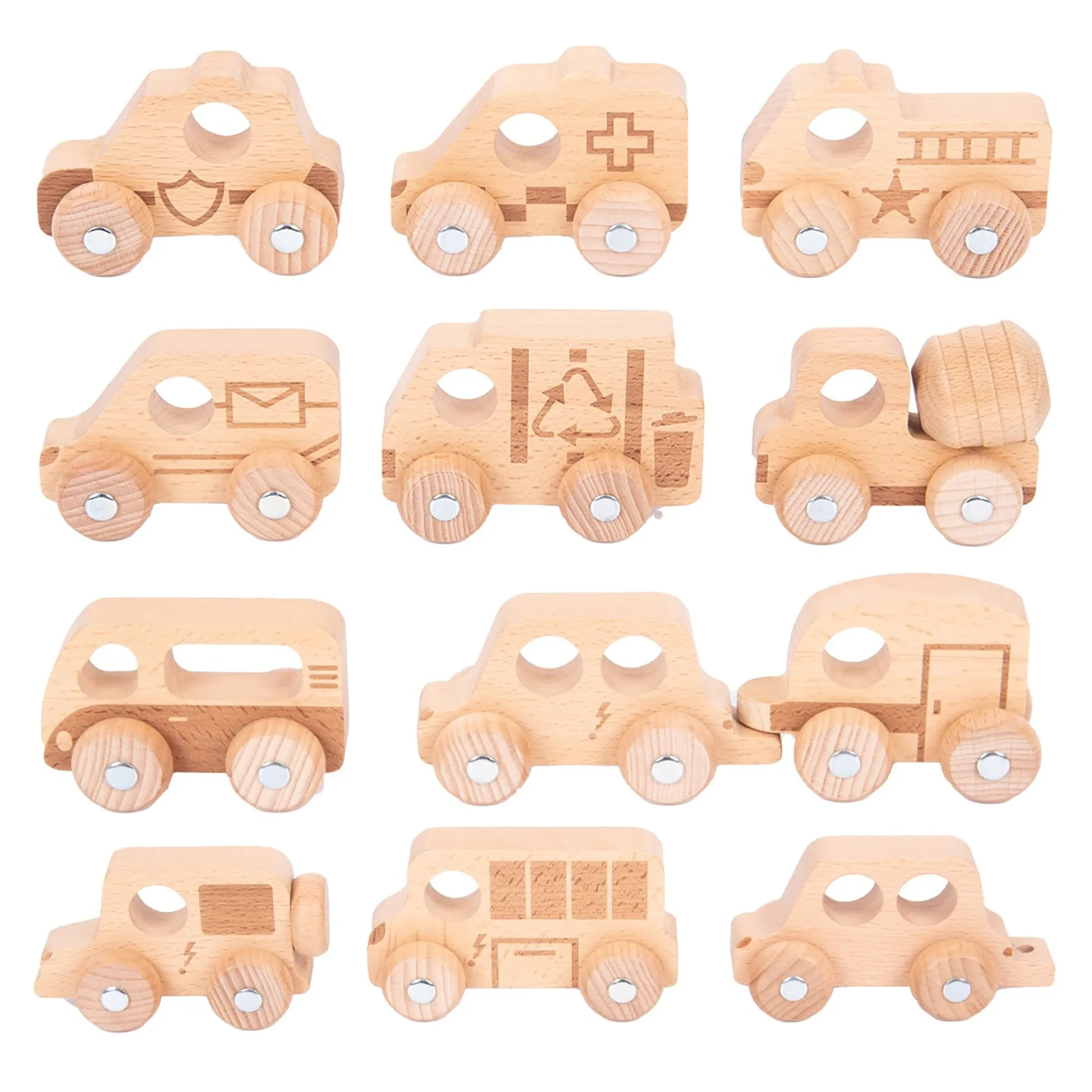 Educators Resource TickiT Natural Wooden Vehicles Set - 12 Piece Playset* Preschool Vehicles|Preschool Education Toys & Activities