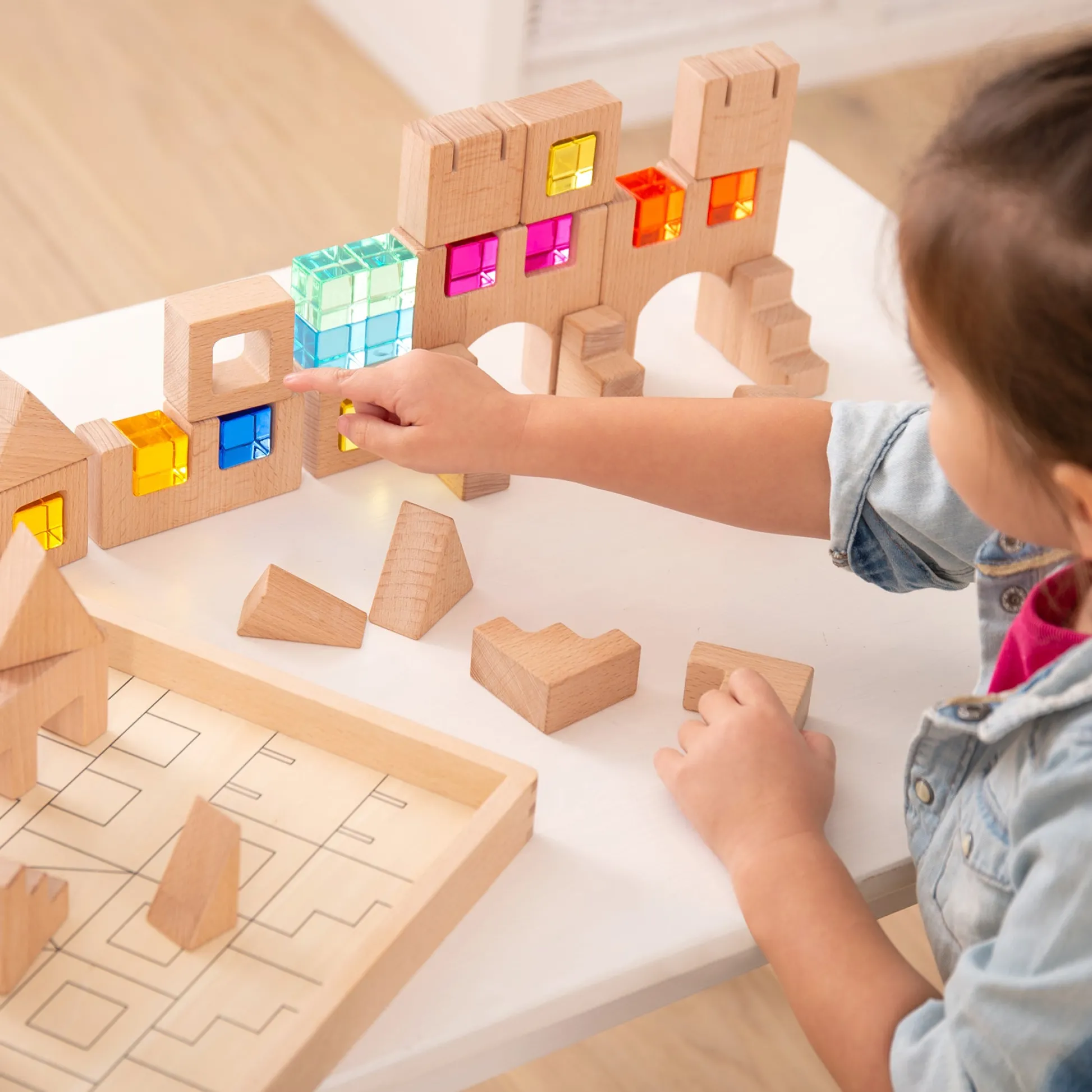 Educators Resource TickiT Wooden Gem Building Blocks - Colorful Creative Play Set* Wood & Jumbo Blocks