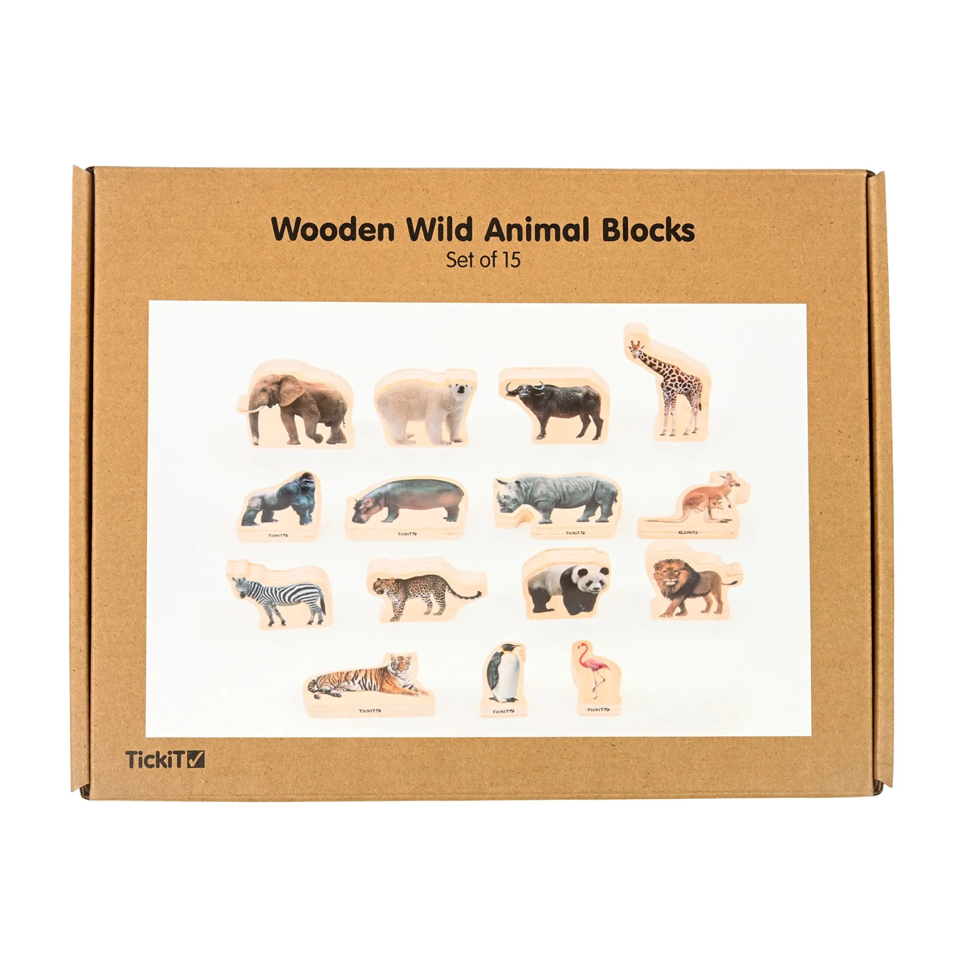 Educators Resource TickiT Wooden Wild Animal Blocks - Imaginative Play Set of 15* Preschool Building Sets & Blocks|Preschool Education Toys & Activities