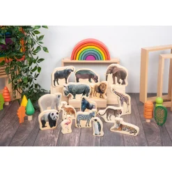 Educators Resource TickiT Wooden Wild Animal Blocks - Imaginative Play Set of 15* Preschool Building Sets & Blocks|Preschool Education Toys & Activities