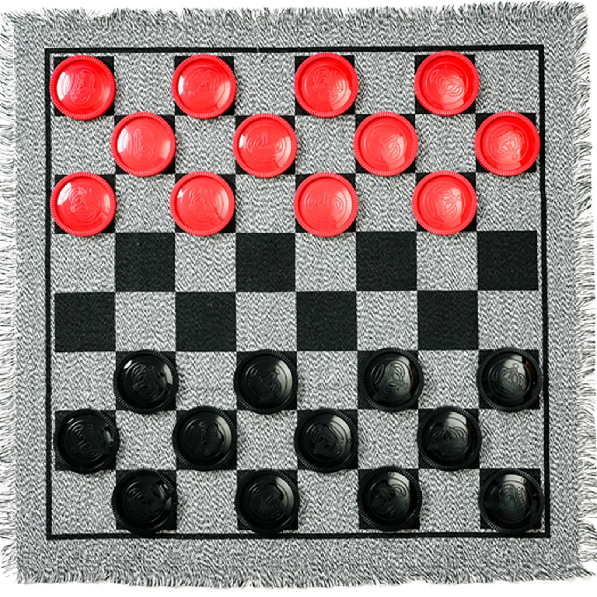 Flat River Group Trimate 3-In-1 Jumbo Checkers & Tic Tac Toe Game - 25.6" Square Rug Set* Social & Emotional Skills|Role-Playing Games