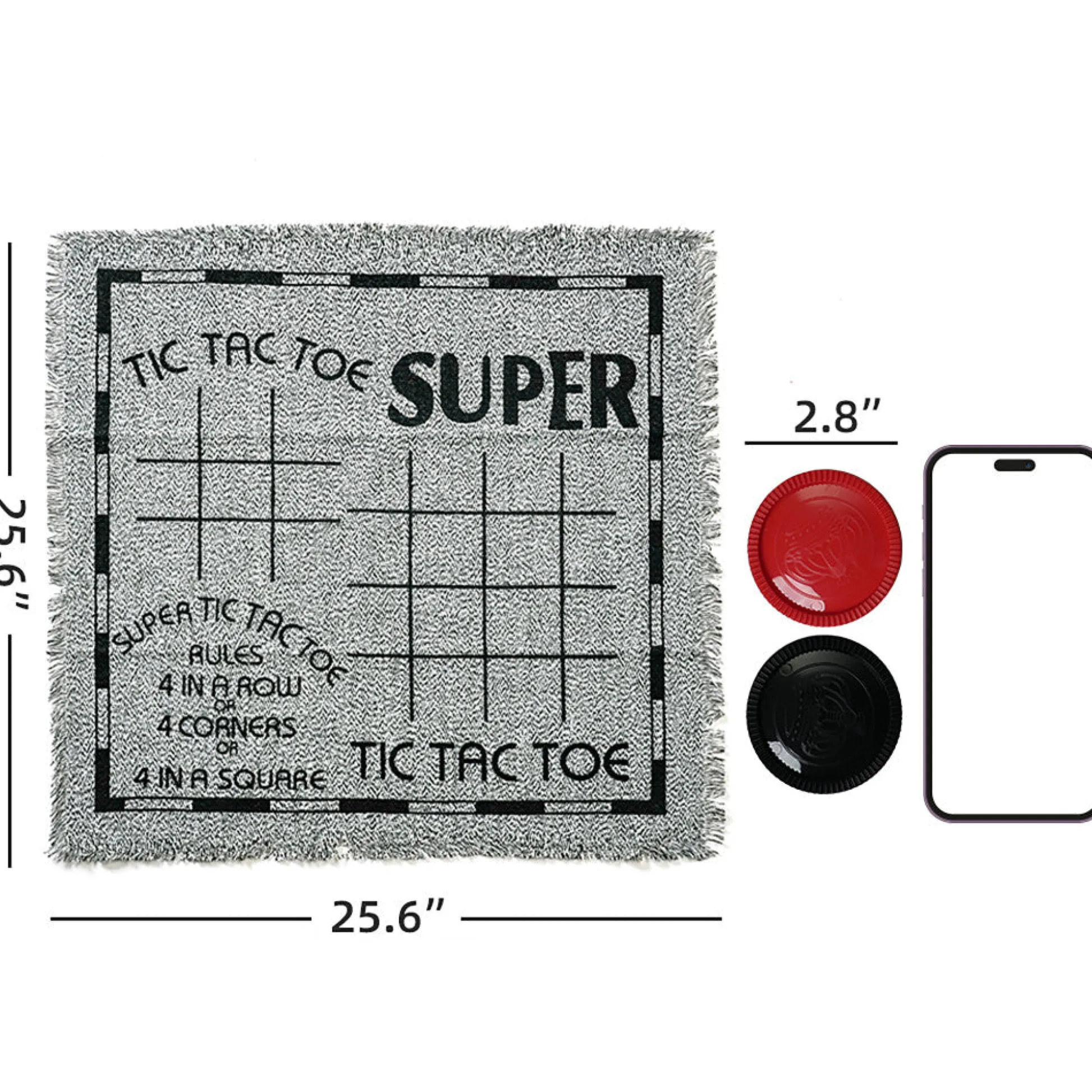 Flat River Group Trimate 3-In-1 Jumbo Checkers & Tic Tac Toe Game - 25.6" Square Rug Set* Social & Emotional Skills|Role-Playing Games