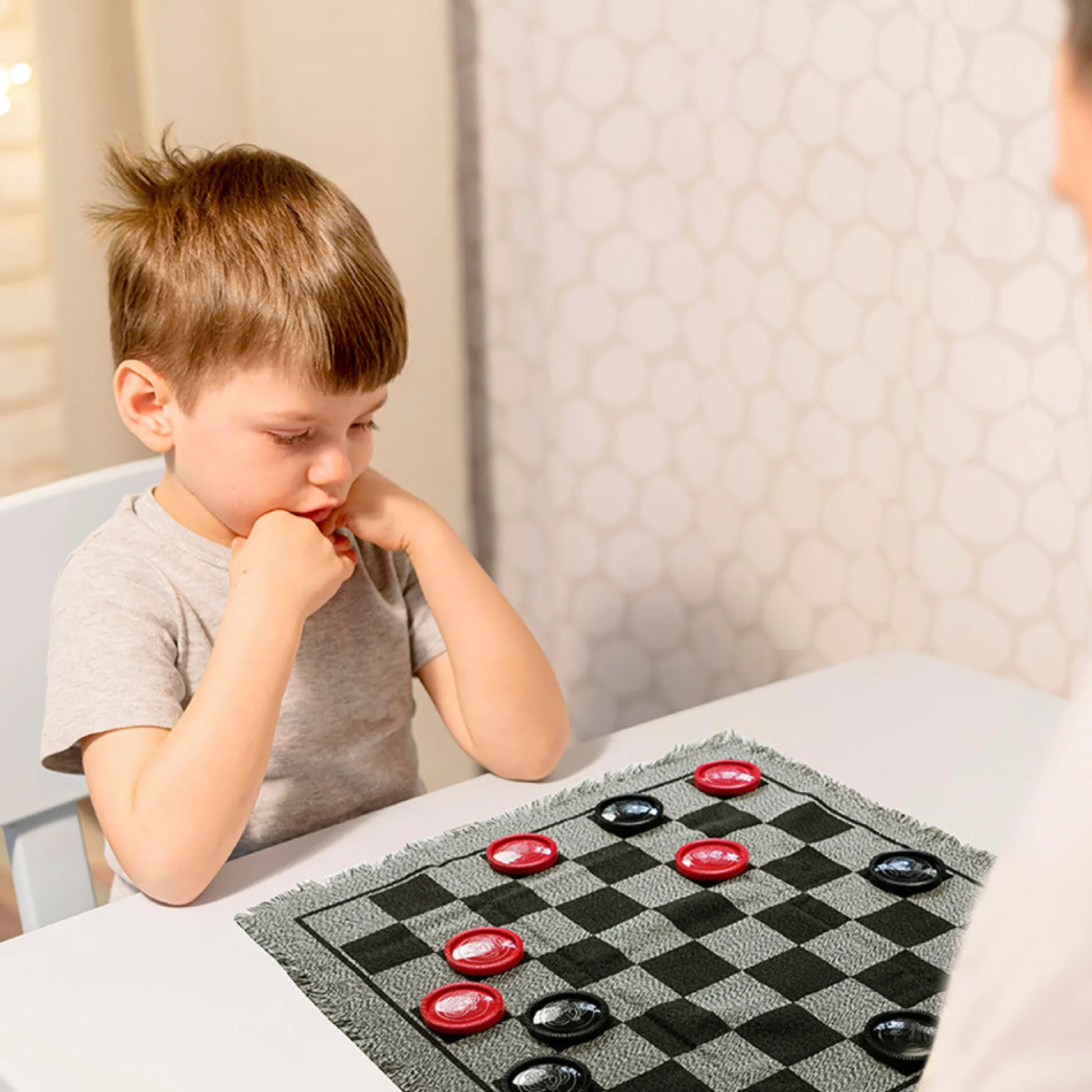 Flat River Group Trimate 3-In-1 Jumbo Checkers & Tic Tac Toe Game - 25.6" Square Rug Set* Social & Emotional Skills|Role-Playing Games