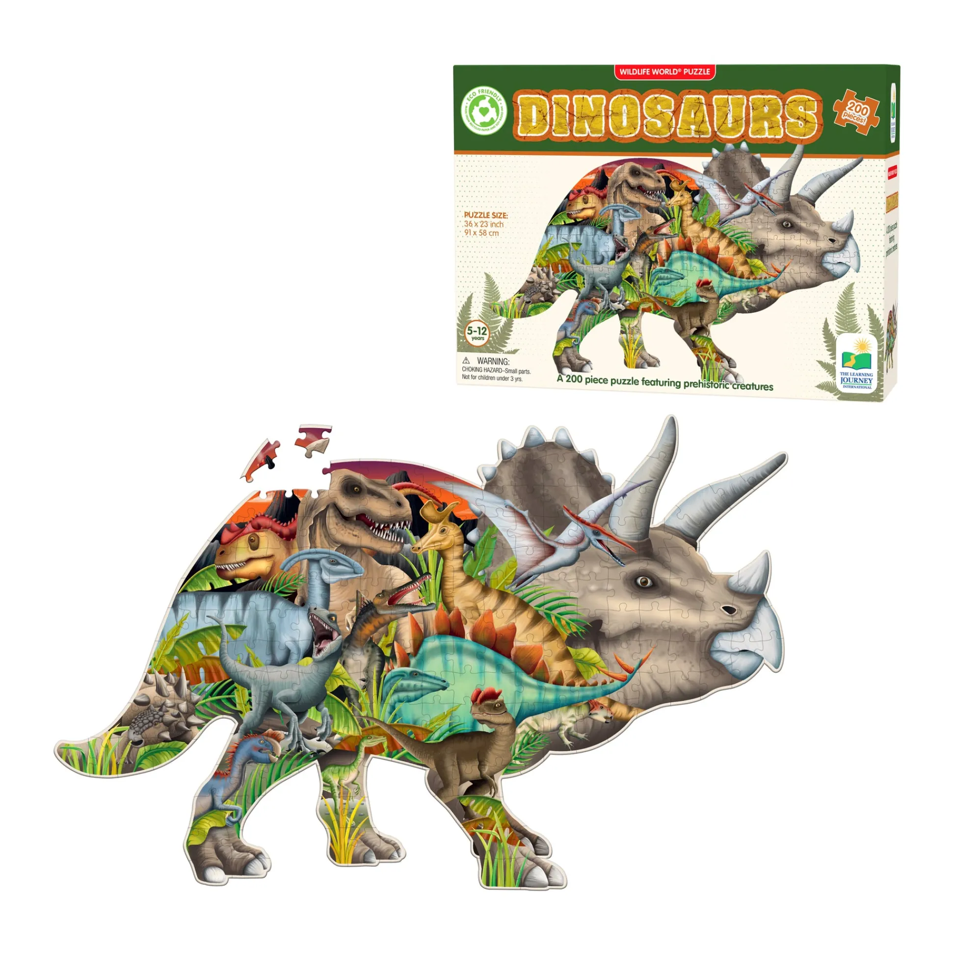 AreYouGame Wildlife World Triceratops-Shaped Dinosaur Puzzle - 200 pcs* Puzzles