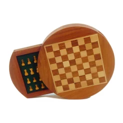 AreYouGame WorldWise Imports 6" Magnetic Round Wood Inlaid Chess Set with Slide Drawer* Board Games|Role-Playing Games