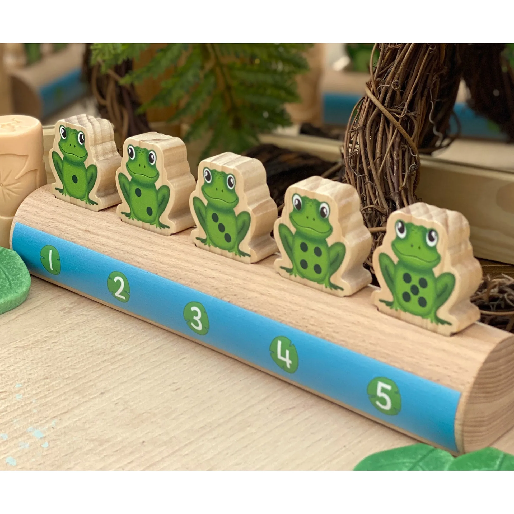 Educators Resource Yellow Door Sustainable Wood Five Frogs on a Log - Number Matching Game* Preschool Education Toys & Activities